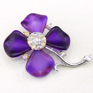 Vintage Frosted Lucite Flower Brooch Two Tone Purple Dogwood AB Rhinestone Pin